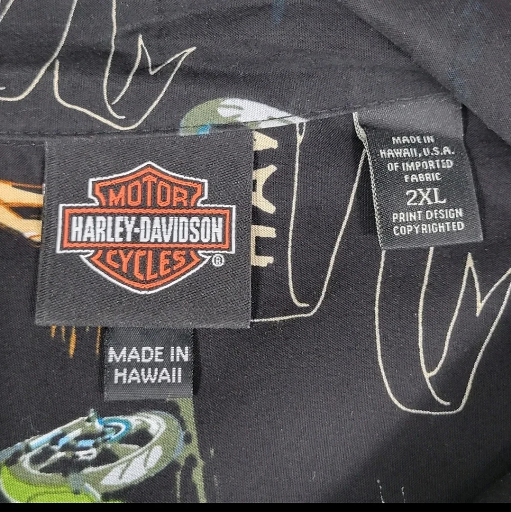 Harley-Davidson Vintage Mens Hawaiian Button-up Shirt Size 2XL Black Hula USA